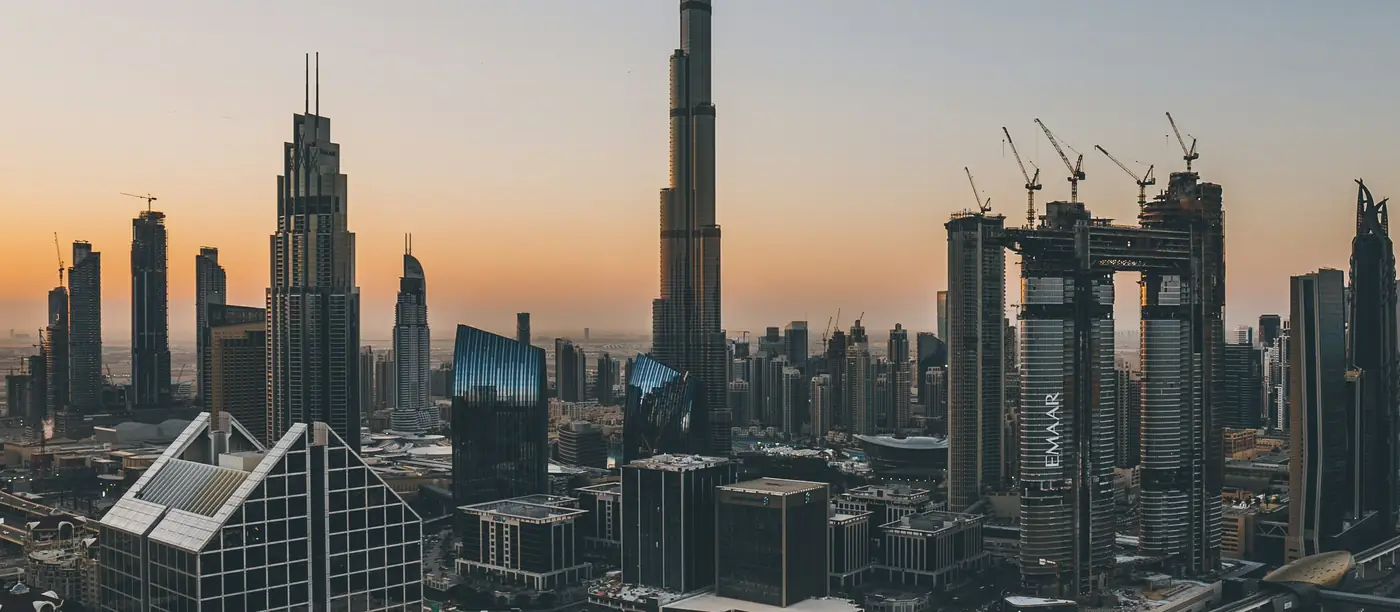 Dubai road interchange at sunset